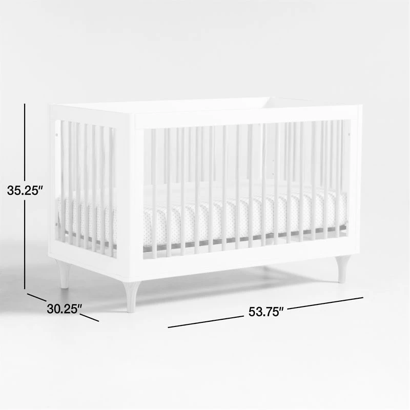 Babyletto Lolly White & Natural Wood 3-in-1 Convertible Baby Crib with Toddler Bed Conversion Kit