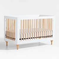 Babyletto Lolly White & Natural Wood 3-in-1 Convertible Baby Crib with Toddler Bed Conversion Kit