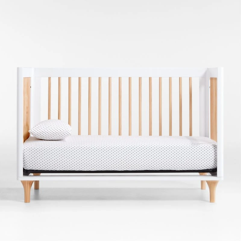 Babyletto Lolly White & Natural Wood 3-in-1 Convertible Baby Crib with Toddler Bed Conversion Kit
