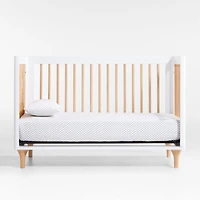 Babyletto Lolly White & Natural Wood 3-in-1 Convertible Baby Crib with Toddler Bed Conversion Kit