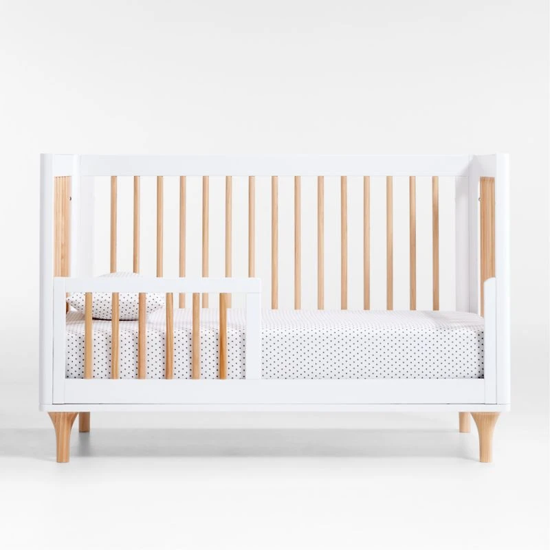 Babyletto Lolly White & Natural Wood 3-in-1 Convertible Baby Crib with Toddler Bed Conversion Kit