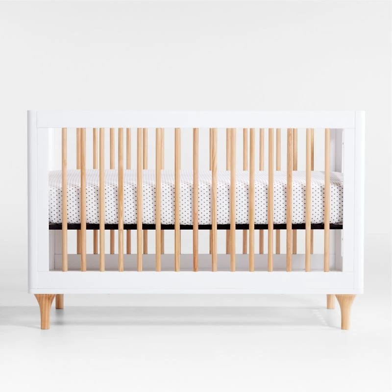 Babyletto Lolly White & Natural Wood 3-in-1 Convertible Baby Crib with Toddler Bed Conversion Kit