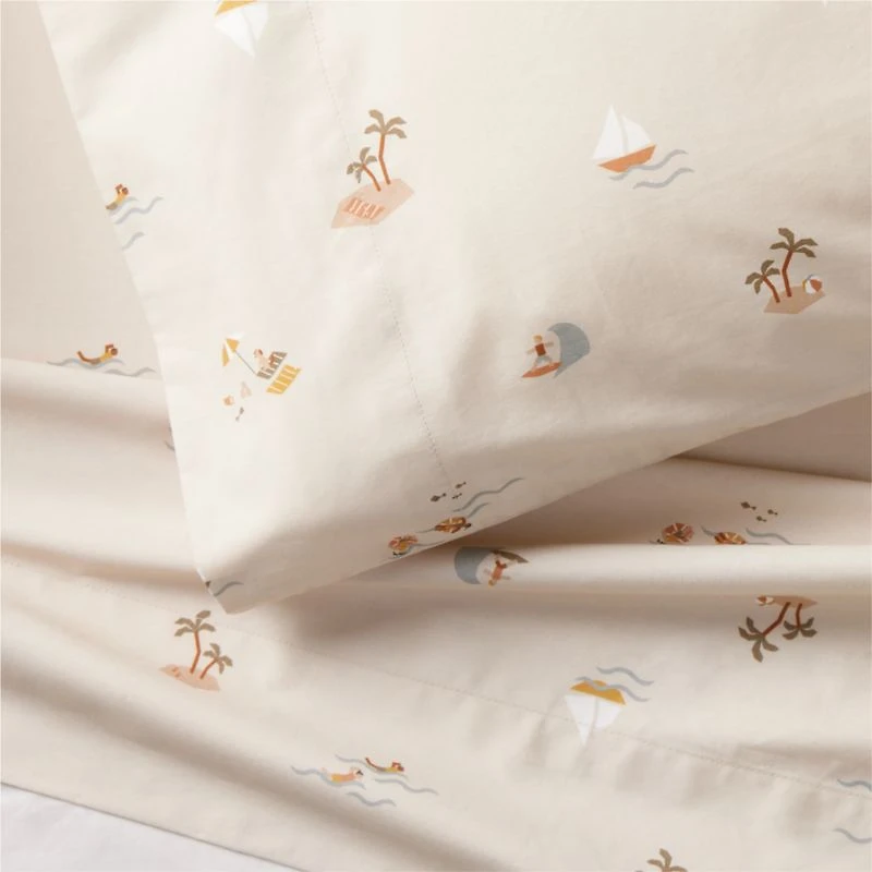 Stay Cool Beach Scene Organic Cotton Kids Twin Sheet Set