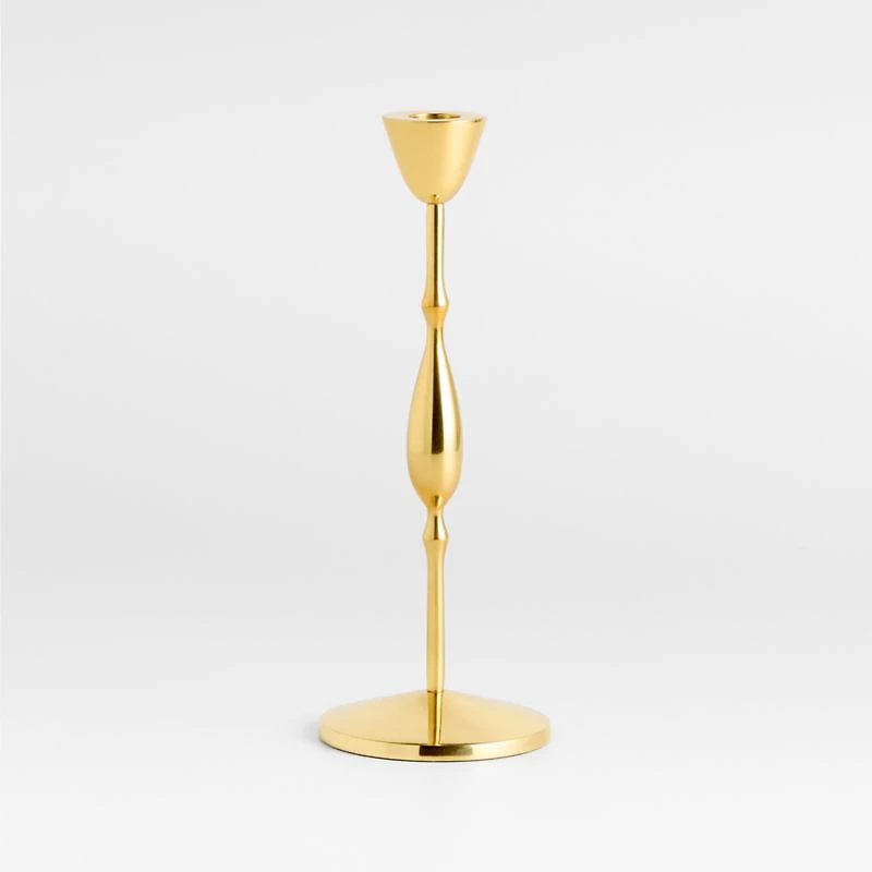 Beaded Small Polished Brass Finish Metal Taper Holder 10.5"