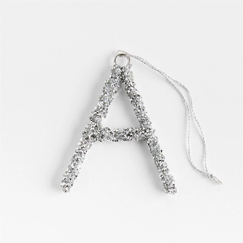Silver Beaded Monogram "A" Letter Christmas Ornament