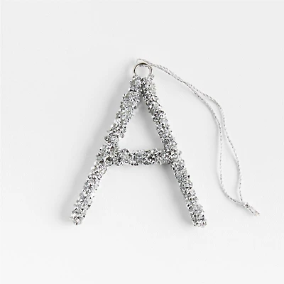 Silver Beaded Monogram "A" Letter Christmas Ornament
