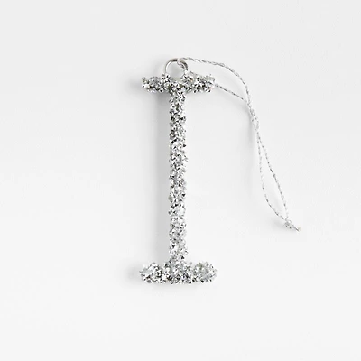 Silver Beaded Monogram "I" Letter Christmas Tree Ornament