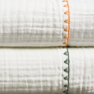 Beckett Pampas Ivory Supersoft Luxe Embroidered Sunwashed Pink Edge Organic Cotton Kids Full/Queen Duvet By Jake Arnold
