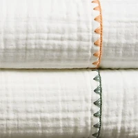 Beckett Pampas Ivory Supersoft Luxe Embroidered Sunwashed Pink Edge Organic Cotton Kids Full/Queen Duvet By Jake Arnold