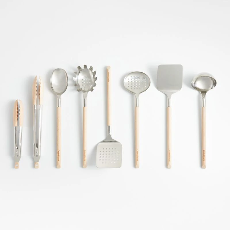 Crate & Barrel Beechwood and Stainless Ladle