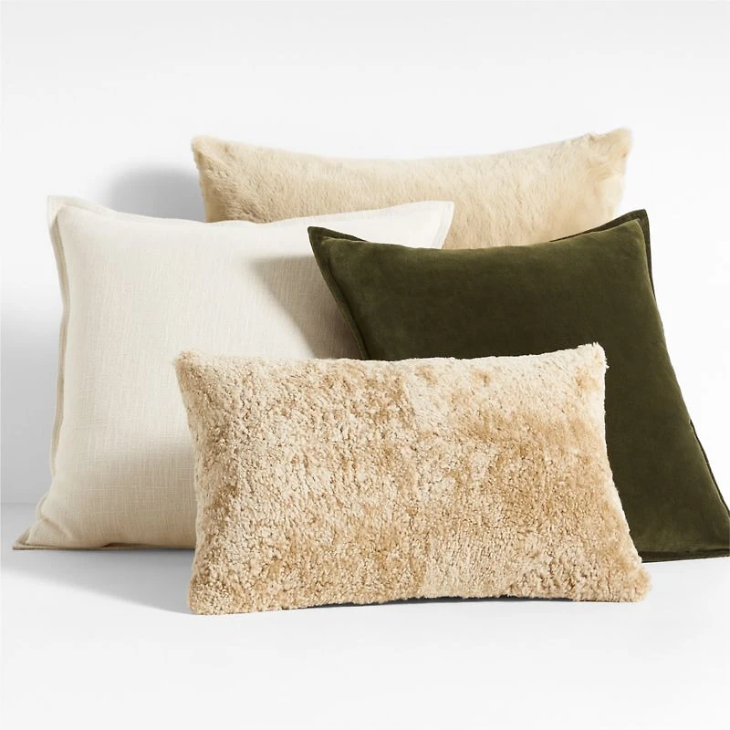 Ginger Beige Faux Fur 23"x23" Throw Pillow with Feather Insert