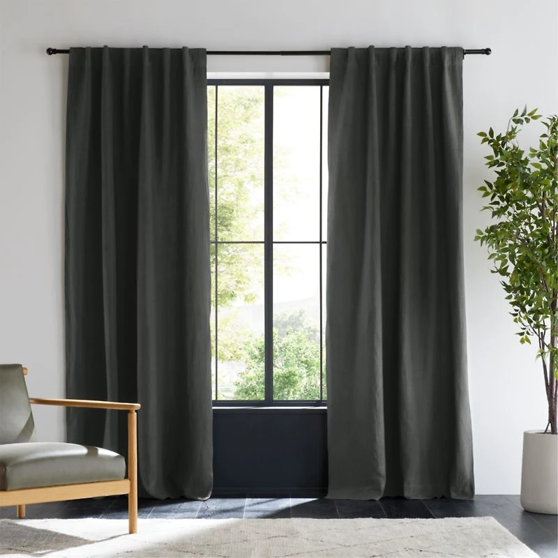 Storm Grey EUROPEAN FLAX ™-Certified Linen Blackout Window Curtain Panel 52"x108"