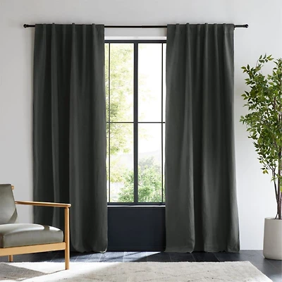 Storm Grey EUROPEAN FLAX ™-Certified Linen Blackout Window Curtain Panel 52"x108"