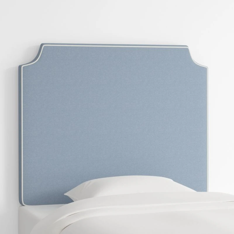 Bevel Blue with White Piping Twin Wall-Mounted Headboard