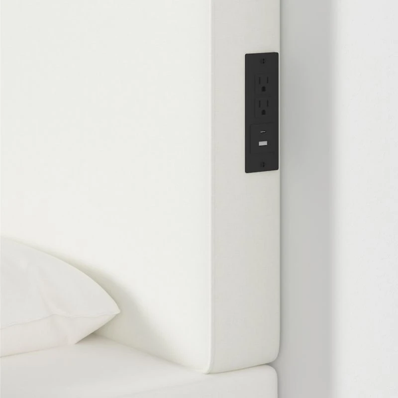 Bevel White with Piping Twin Charging Wall-Mounted Headboard