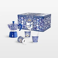 Bialetti Moka Dolce & Gabbana Blu Mediterraneo 3-Cup + 3 Espresso Cups & Stirrers Gift Set