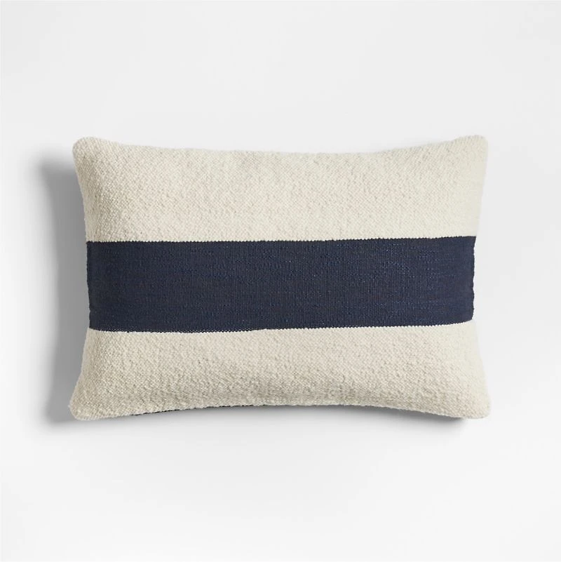 Biella Wool-Cotton Blend Textured 24"x16" Deep Indigo Blue Throw Pillow Cover