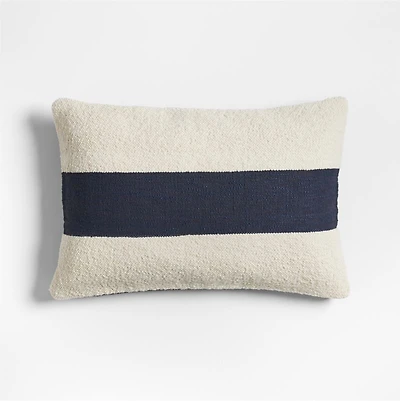 Biella Wool-Cotton Blend Textured 24"x16" Deep Indigo Blue Throw Pillow Cover