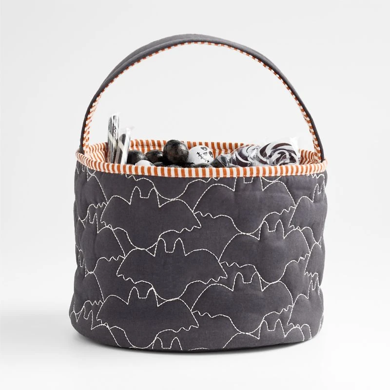 Black Bat Halloween Kids Treat Bag by Joan Anderson