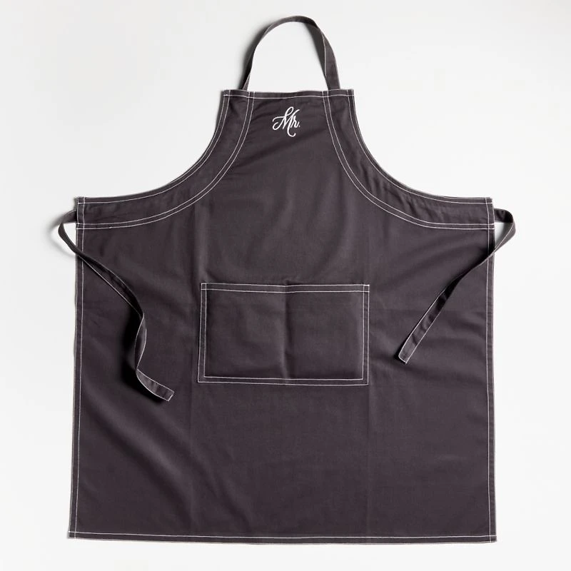 "Mr." Embroidered Black Apron with Pocket