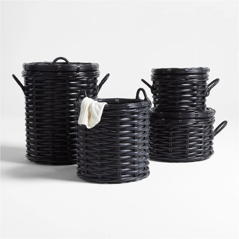 Black Woven Rattan Hamper