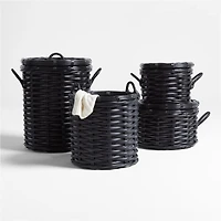 Black Woven Rattan Hamper
