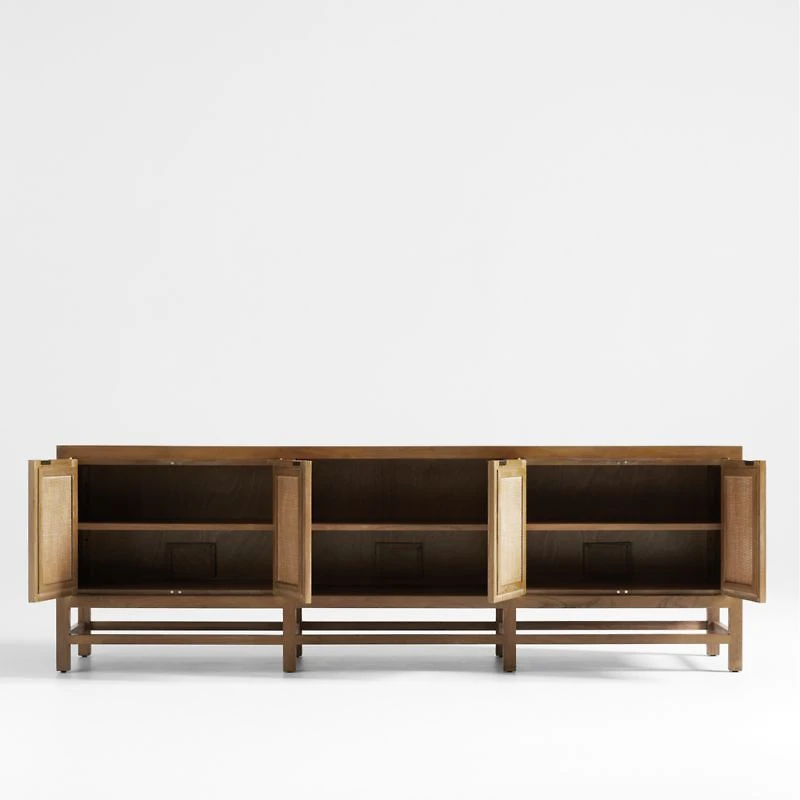 Blake 85" Light Brown Teak and Rattan Storage Media Console