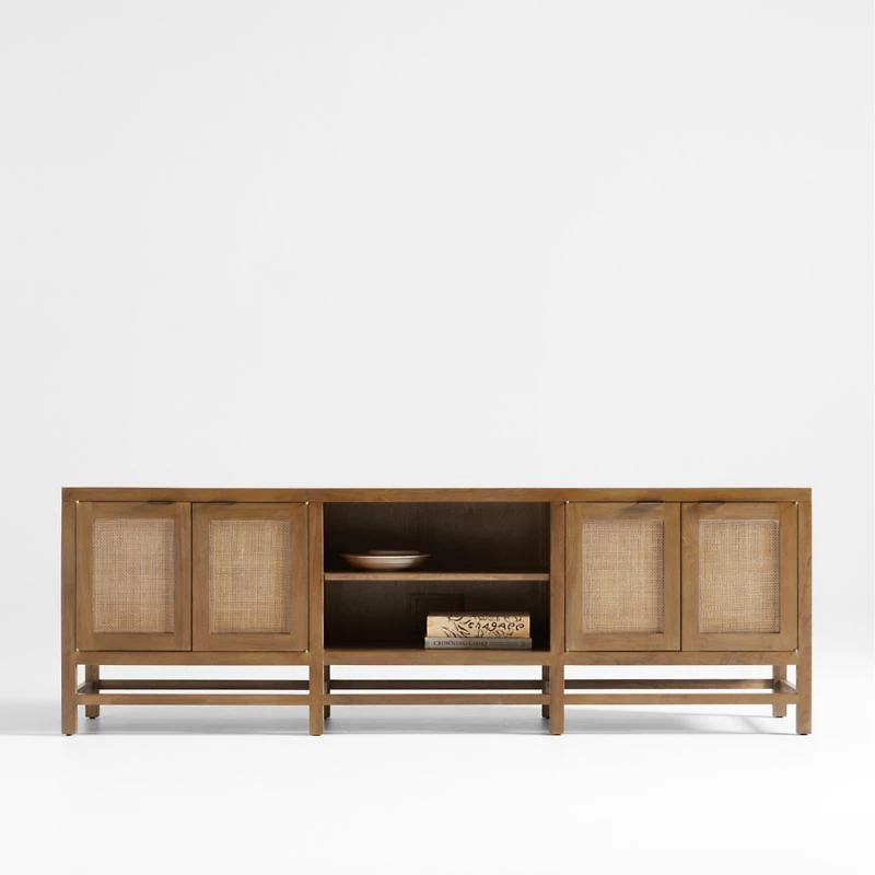 Blake 85" Light Brown Teak and Rattan Storage Media Console