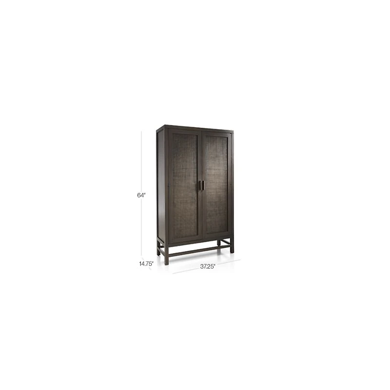 Blake Dark Brown and Rattan 2-Door Storage Cabinet