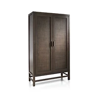 Blake Dark Brown and Rattan 2-Door Storage Cabinet