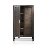 Blake Dark Brown and Rattan 2-Door Storage Cabinet