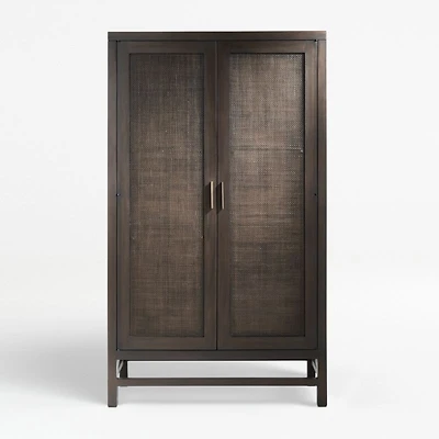 Blake Dark Brown and Rattan 2-Door Storage Cabinet