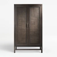 Blake Dark Brown and Rattan 2-Door Storage Cabinet