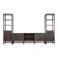 Blake 85" Dark Brown Teak and Rattan Storage Media Console with 2 Tall Cabinets
