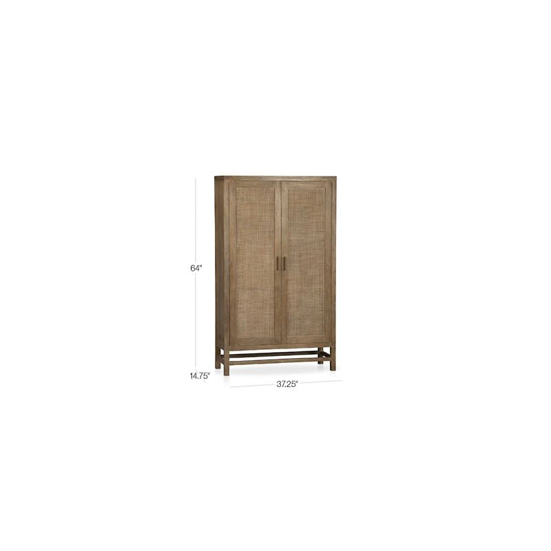 Blake 37" Light Brown Teak and Rattan 2-Door Storage Cabinet