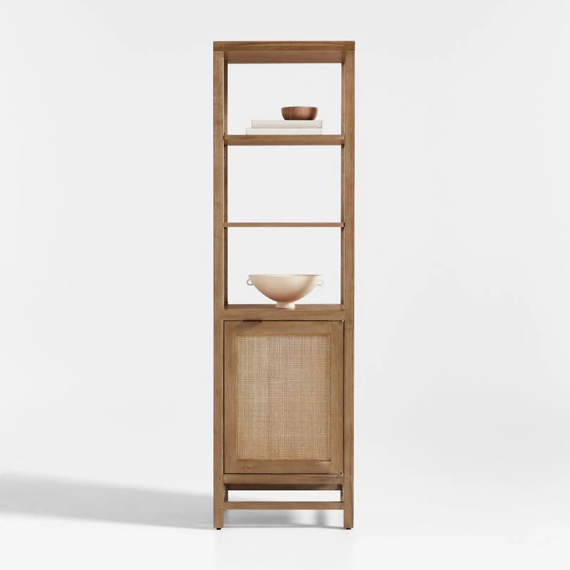 Blake 22" Light Brown Teak and Rattan Tall Storage Cabinet