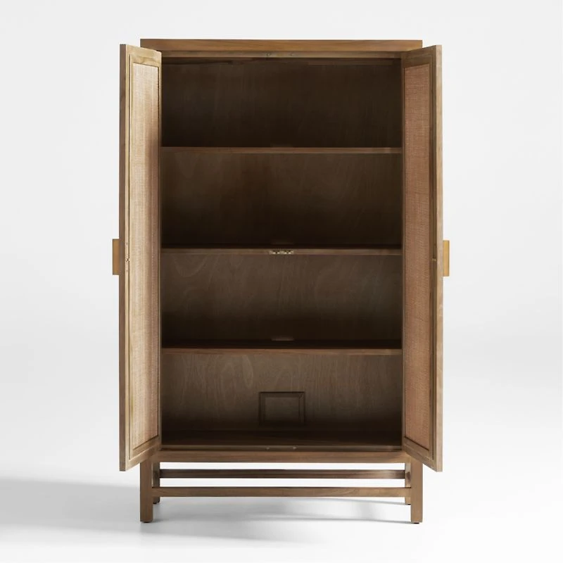 Blake 37" Light Brown Teak and Rattan 2-Door Storage Cabinet