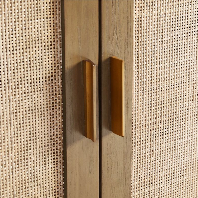 Blake 37" Light Brown Teak and Rattan 2-Door Storage Cabinet