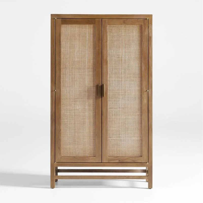 Blake 37" Light Brown Teak and Rattan 2-Door Storage Cabinet