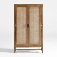 Blake 37" Light Brown Teak and Rattan 2-Door Storage Cabinet