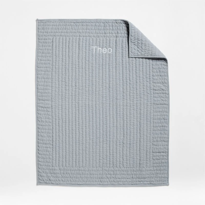 Baby's First Blue Organic Cotton Heathered Jersey Baby Crib Quilt