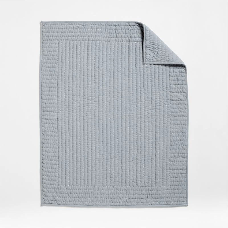 Baby's First Blue Organic Cotton Heathered Jersey Baby Crib Quilt