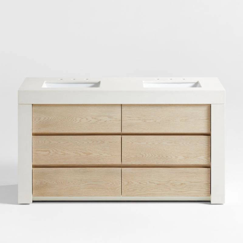 Bluff 60" Bleached Ash and Off White Quartz Double Vanity