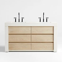 Bluff 60" Bleached Ash and Off White Quartz Double Vanity