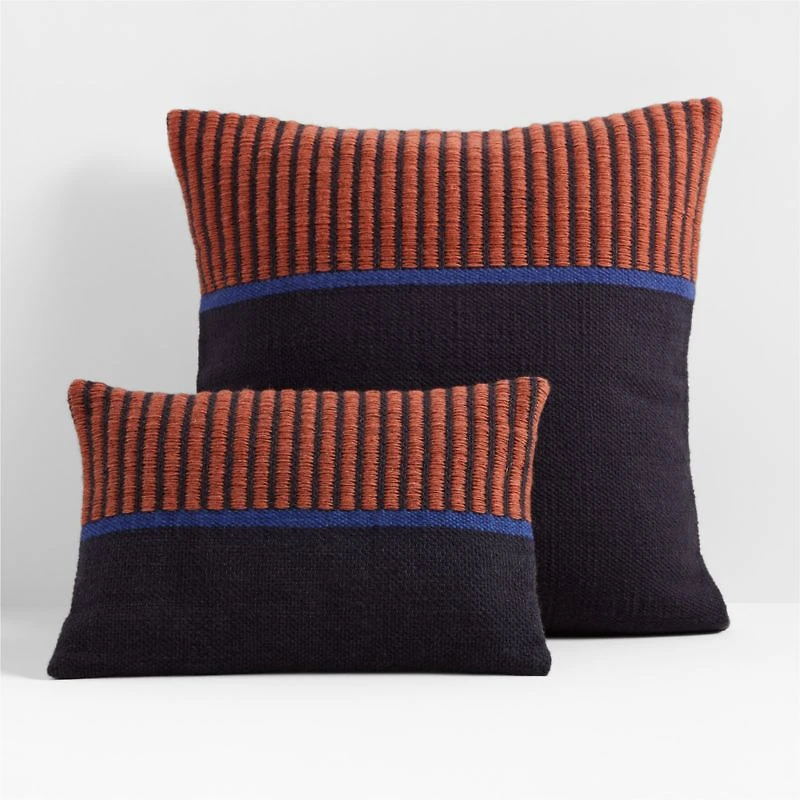 Boardwalk Kilim 23"x23" Navy & Orange Throw Pillow Cover