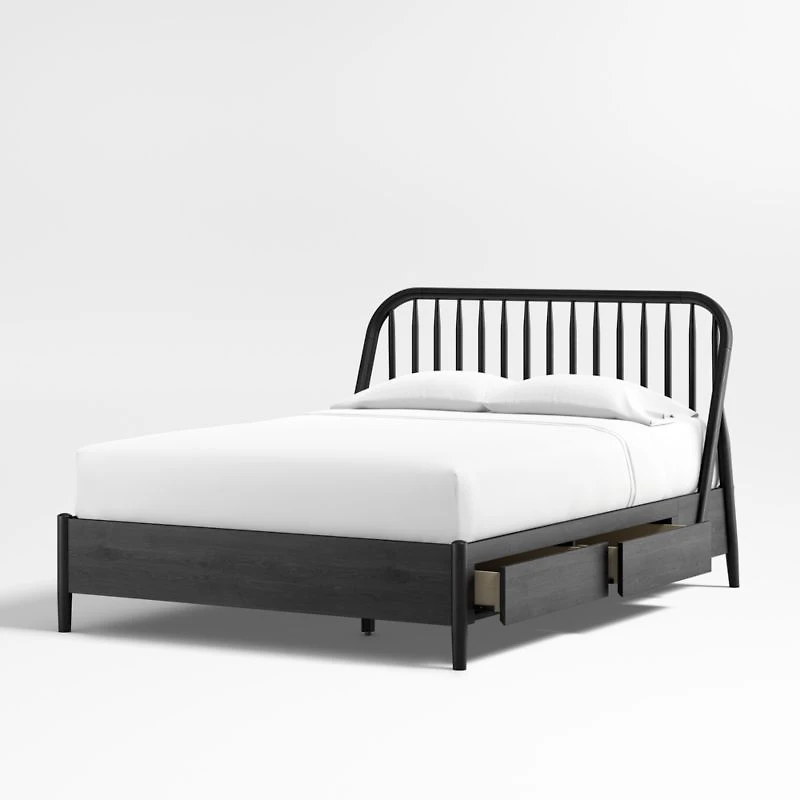 Bodie Ebonized Black Oak Wood Spindle Kids Full Storage Bed