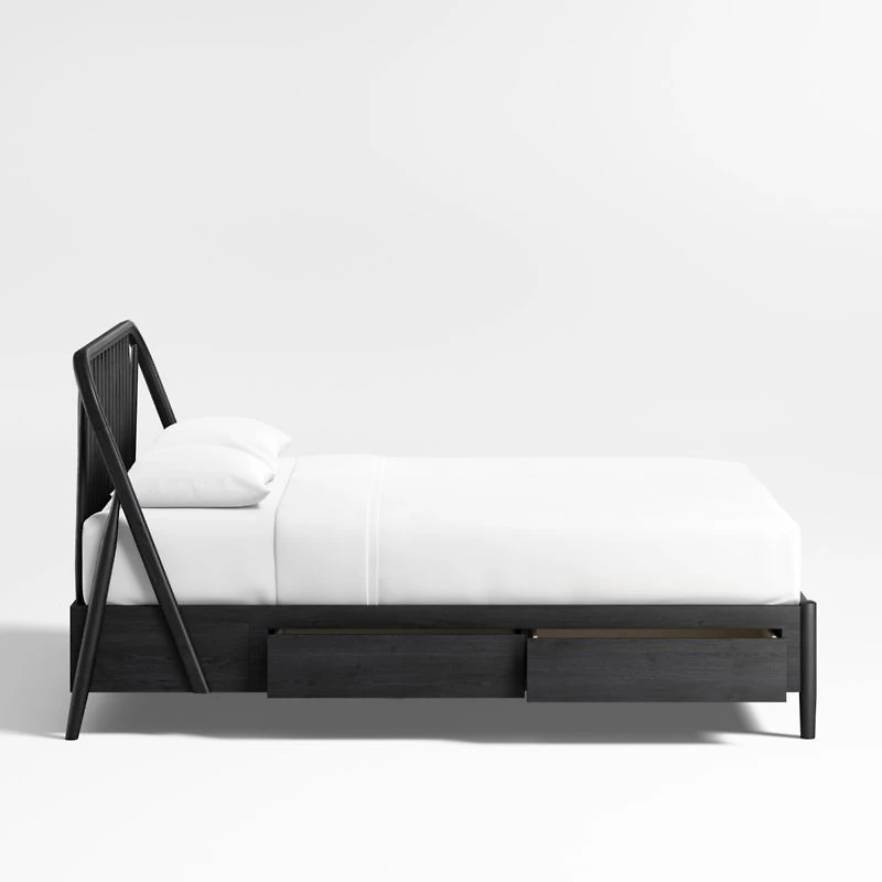Bodie Ebonized Black Oak Wood Spindle Kids Full Storage Bed