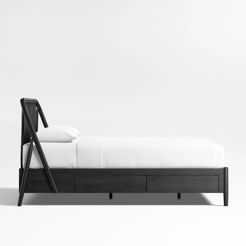 Bodie Ebonized Black Oak Wood Spindle Kids Full Storage Bed