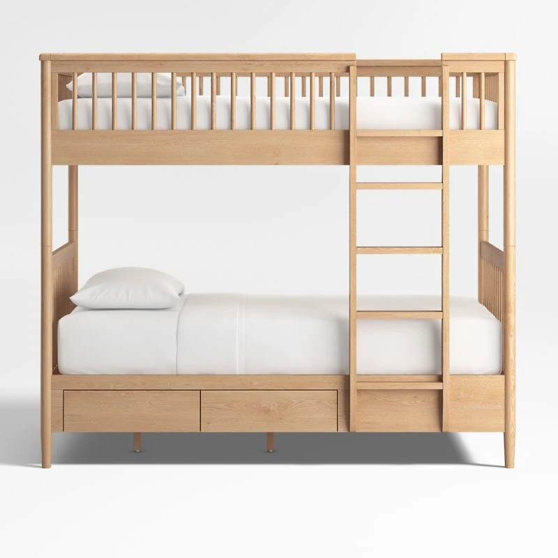 Bodie Natural Oak Wood Kids Twin Storage Bunk Bed