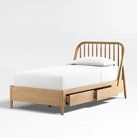 Bodie Natural Oak Wood Spindle Kids Twin Storage Bed